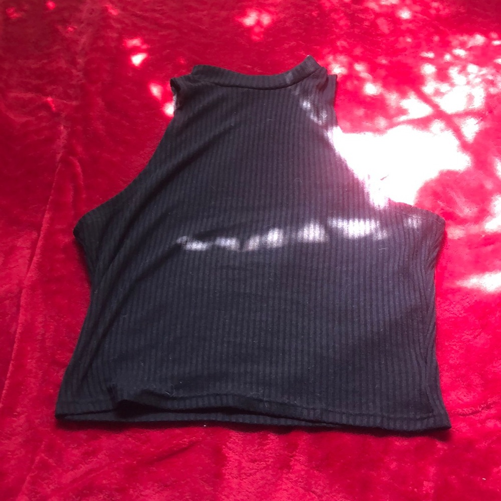 Black stripped turtle neck crop top